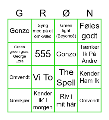 Grøn Bingo Card