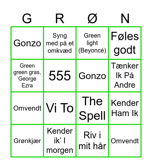 Grøn Bingo Card