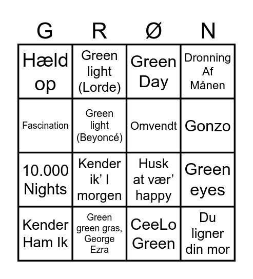 Grøn Bingo Card