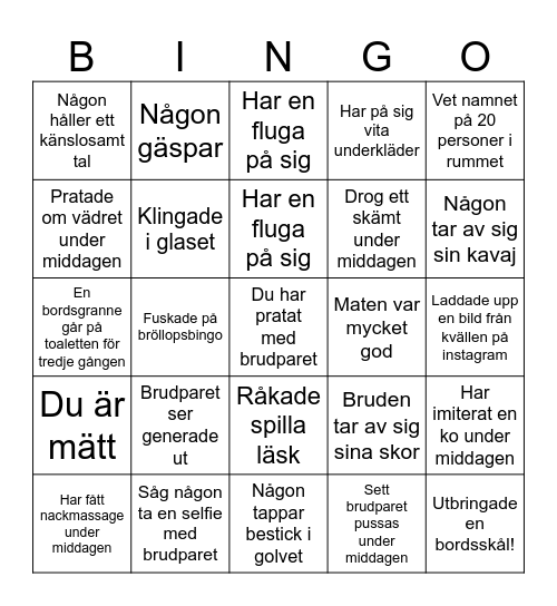 Bröllopsbingo Card