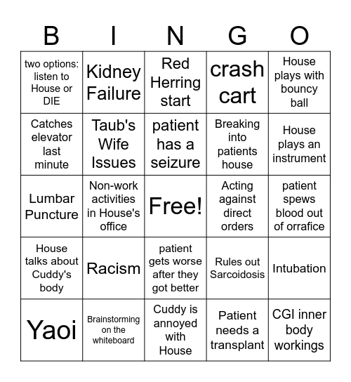 House, MD Bingo Card