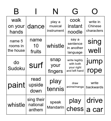 Can you...? Bingo Card