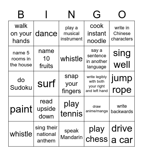 Can you...? Bingo Card