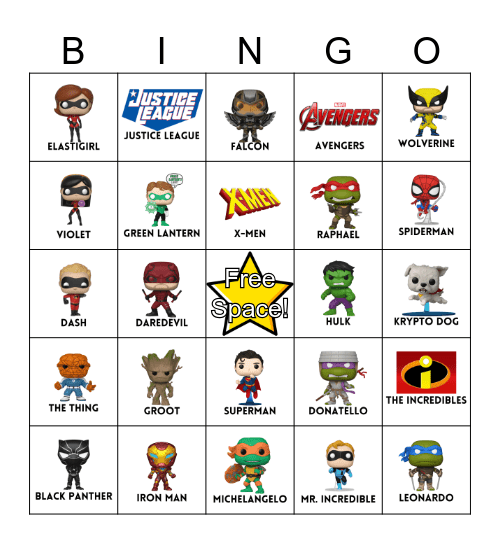 Superhero Bingo Card