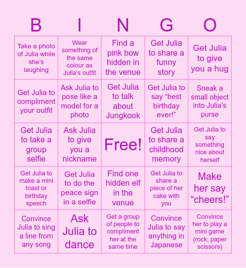 Julia’s 30th BINGO! Bingo Card