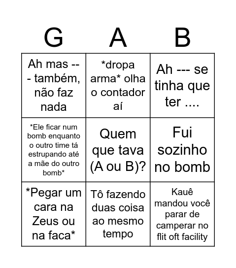 Bingo frases Gabriel quando ele morre Bingo Card
