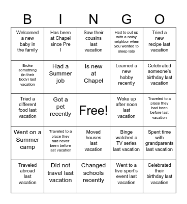 Community Building: find someone who... Bingo Card