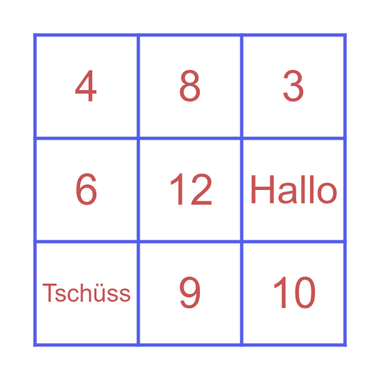 Die Zahlen Bingo Card