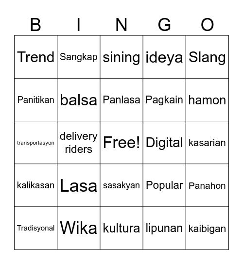 ACTIVITY Bingo Card
