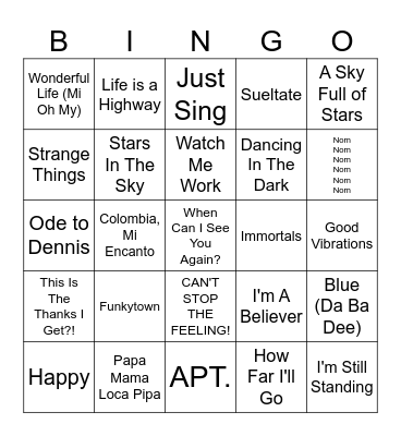 Kids Music Bingo Vol. 3 Bingo Card