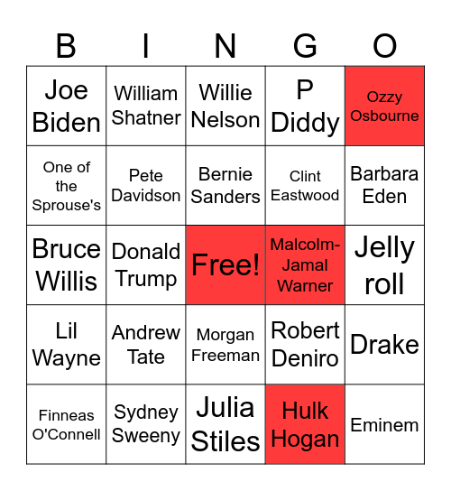 Celebrity Death Bingo 2025 Bingo Card