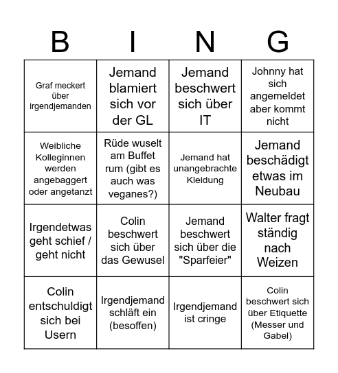 ICS Sommerfest Bingo Card