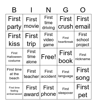 First Time Bingo Card