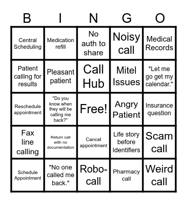 Call Center BINGO Card