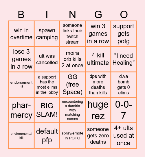 Overwatch Quickplay Bingo: Dino Edition Bingo Card