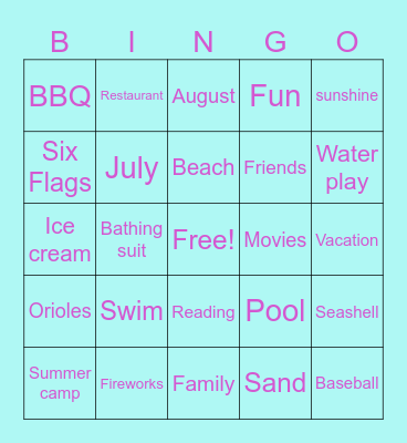 Summer Bingo Card
