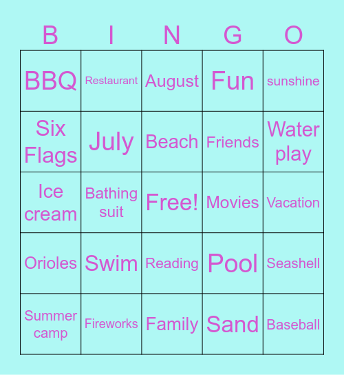 Summer Bingo Card