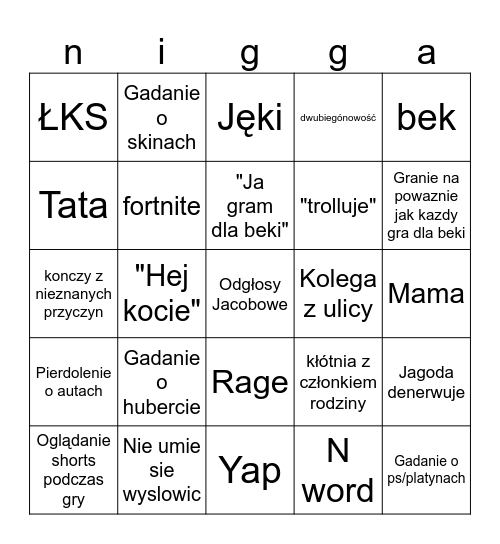 Jacob bingo Card