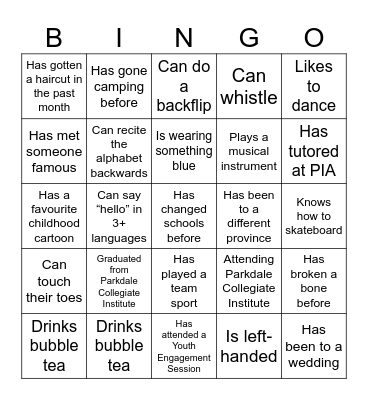 PIA #4 YES Bingo Card