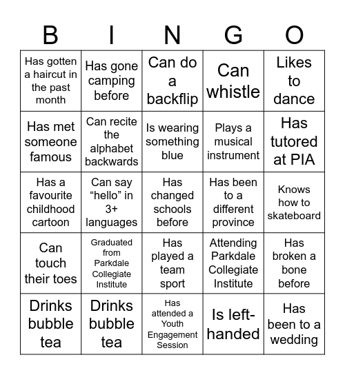 PIA #4 YES Bingo Card