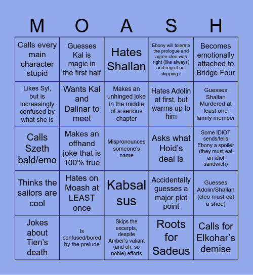 Ebony’s Right of Passage Bingo Card