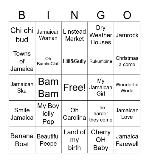 Jamaica Bingo Card