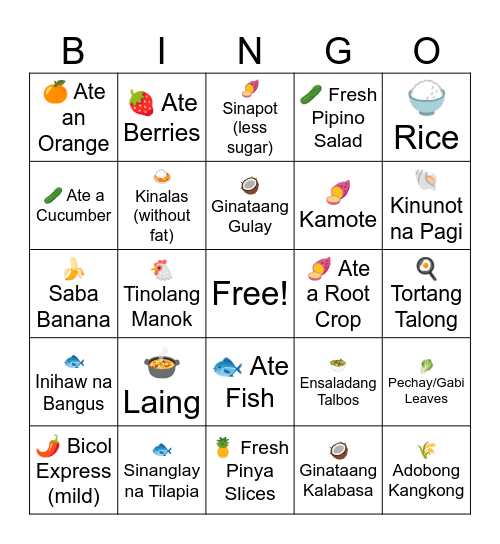 Nutri Bingo Card