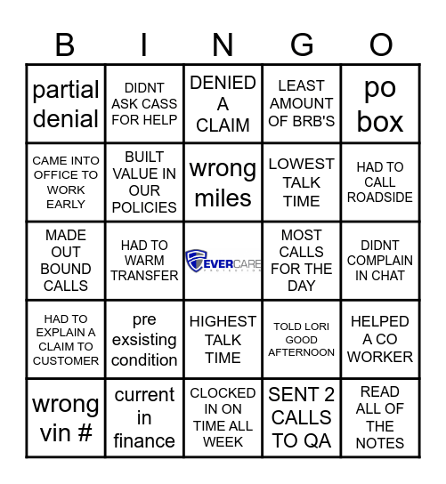 CLAIM'S BINGO Card