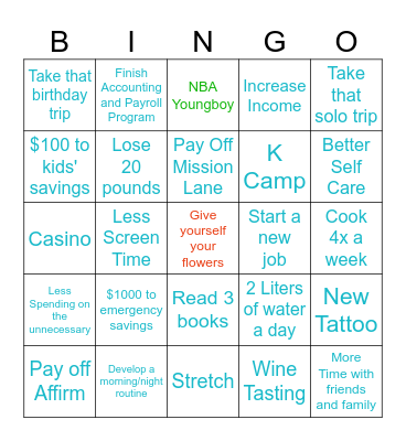 End of 2025 Goals Bingo Card