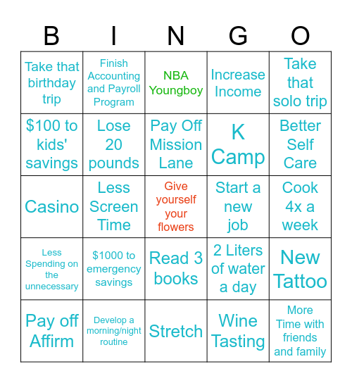 End of 2025 Goals Bingo Card