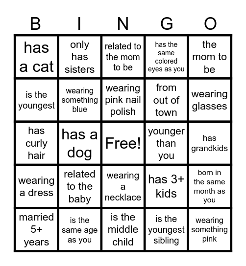 Baby Shower Bingo - Find the Guest Bingo Card