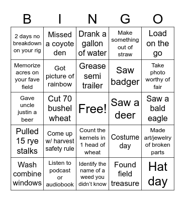 Harvest Bingo 2025 Bingo Card