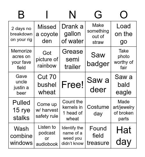 Harvest Bingo 2025 Bingo Card