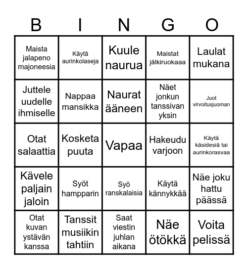 Puutarhajuhlat Bingo Card