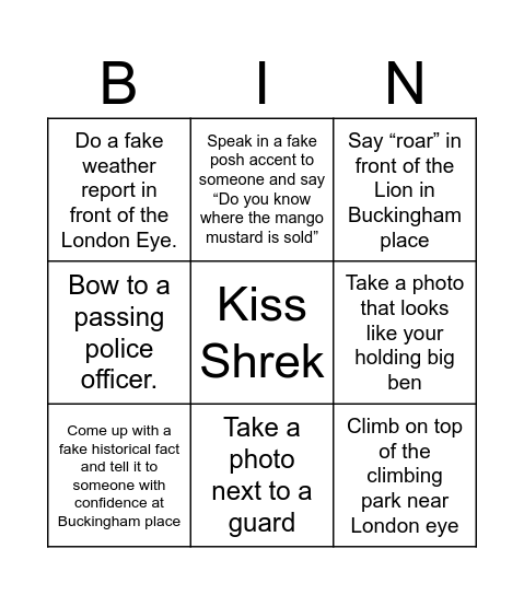 Area 1- Westminster Bingo Card