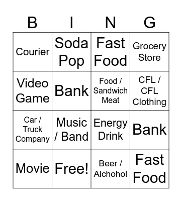 Rider Game Ad Bingo Card