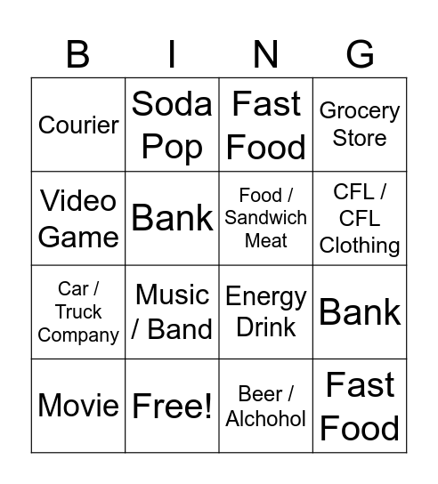 Rider Game Ad Bingo Card