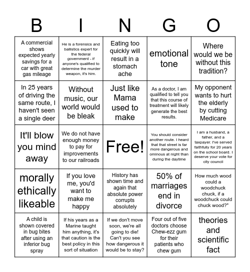 Logos, Pathos, Ethos Bingo Card