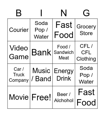 Rider Game Ad Bingo Card