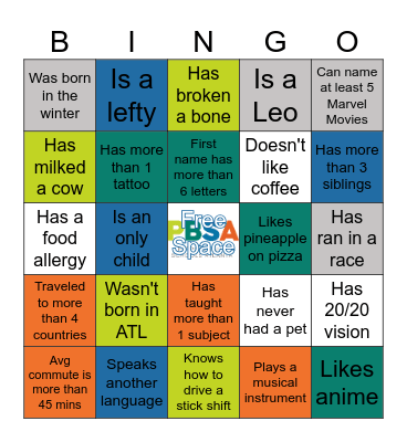 PBSA Get to Know You Bingo Card