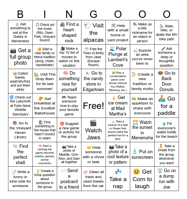 Martha's Vineyard Vacation 2025 Bingo Card