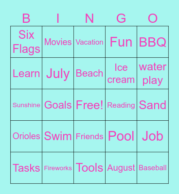 Job Readiness/Summer Bingo Card