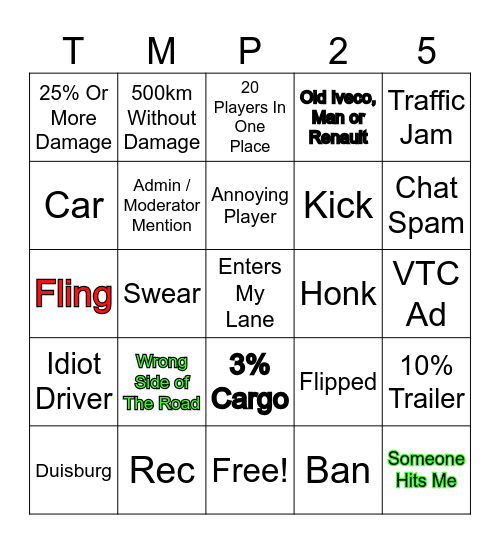 TruckersMP Bingo Card