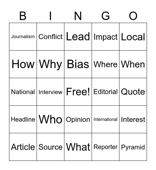 Journalsim Bingo Card
