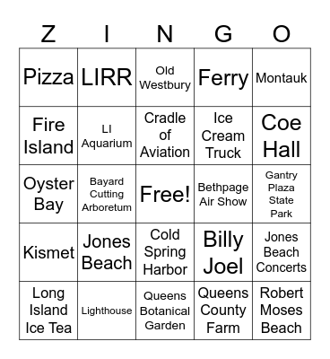 Zingo Bingo Card