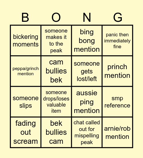 PEAK STREAM (bek pov) bongteam Bingo Card