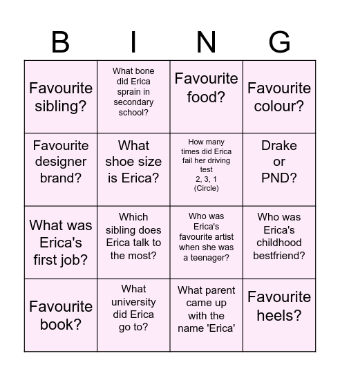 Erica'Trivia Bingo Card