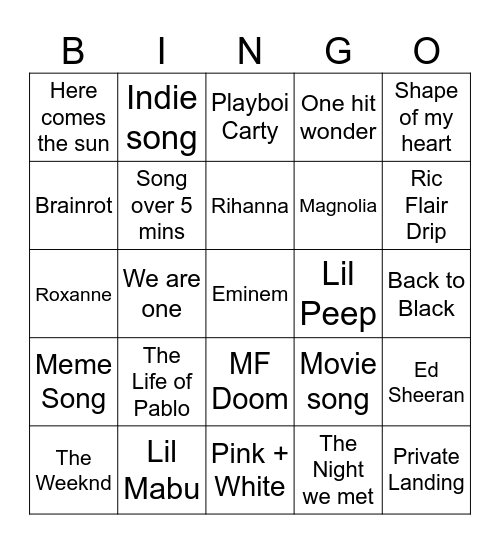Spotify Bingo Card