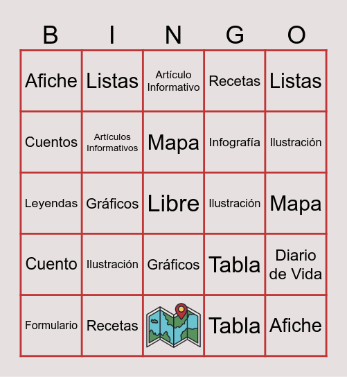 Bingo de Textos Continuos y Discontinuos Bingo Card