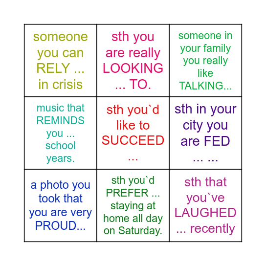 Prepositions Bingo Card